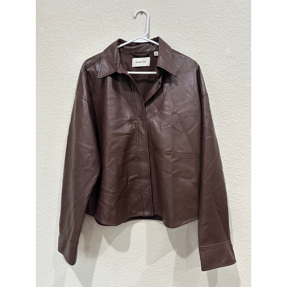 Babaton Peguet Vegan Leather Shirt Jacket Brown Shacket 92189 Womens Medium